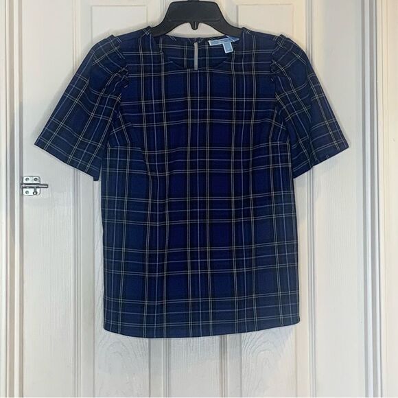 Draper James Blue Plaid Puff Sleeve Blouse Size 0 - Picture 9 of 10